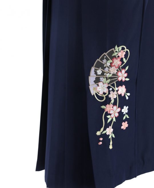 卒業式袴単品レンタル[刺繍]紺色に桜と扇の刺繍[身長168-172cm]No.808
